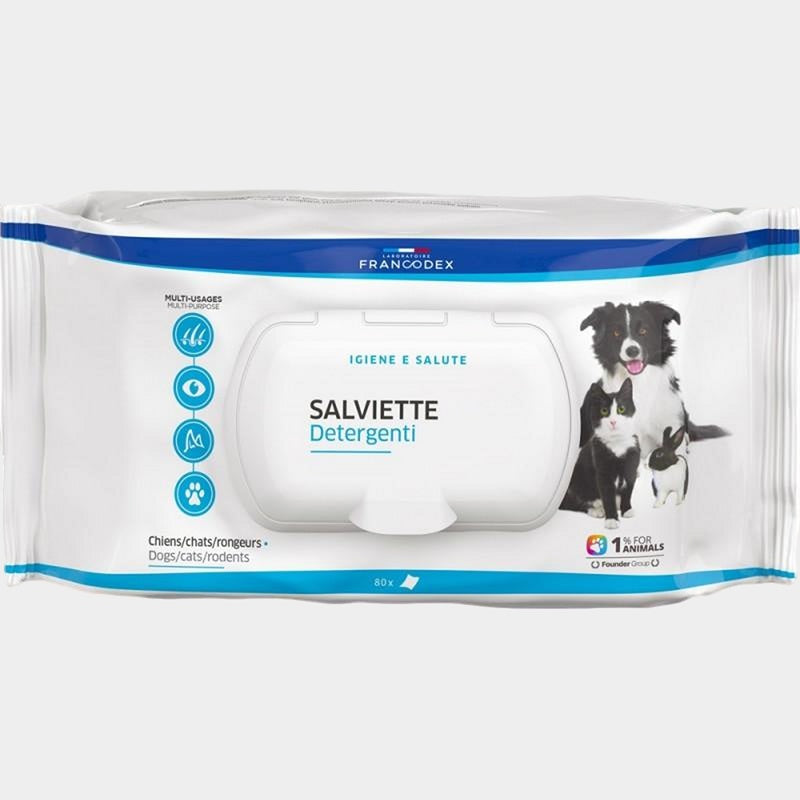 Salviette Detergenti Francodex 5x80 pz – Per Cani, Gatti e Roditori